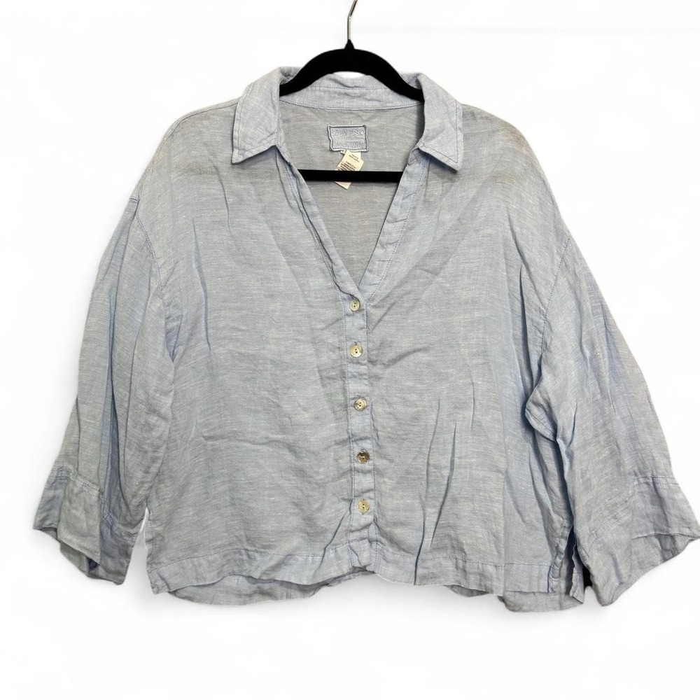 Calypso Women's M Blue 100% Linen Button Front Shirt Coastal Resortwear Summer - Picture 4 of 8